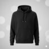 Black premium cotton hoodie with front pocket and drawstrings, displayed on a plain background — perfect for winterwear collection.